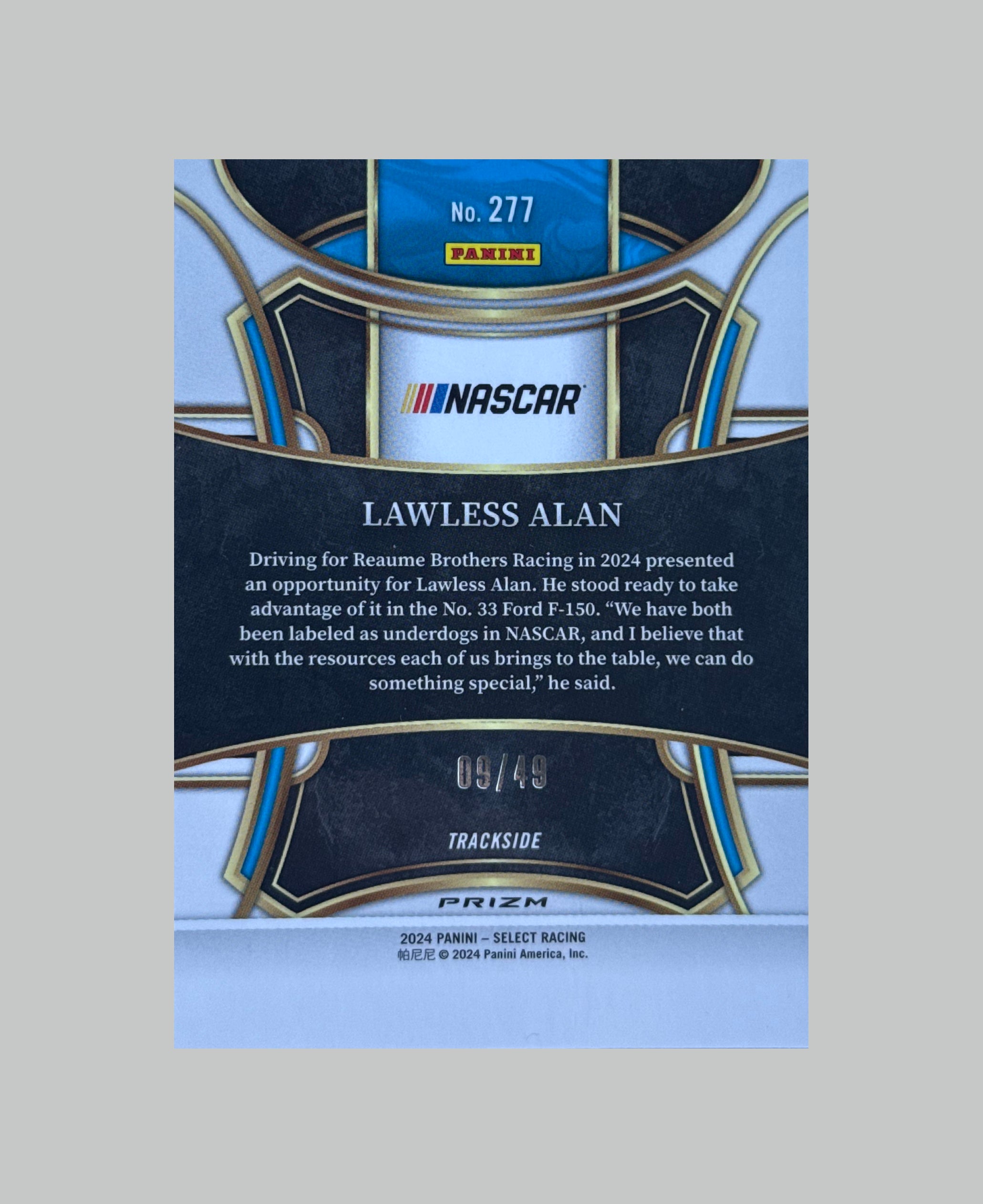 Panini Select NASCAR Lawless Alan 09/49