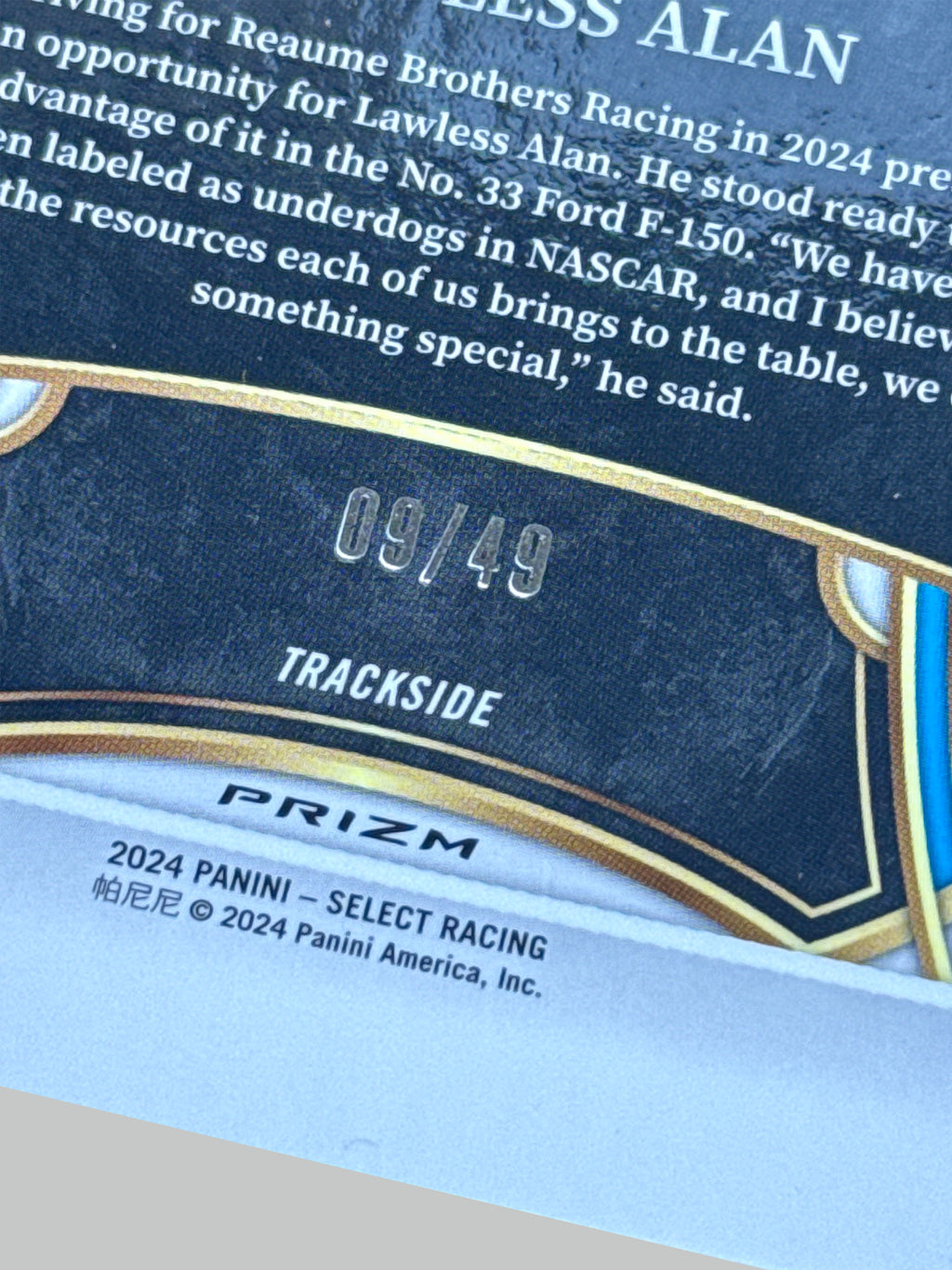 Panini Select NASCAR Lawless Alan 09/49