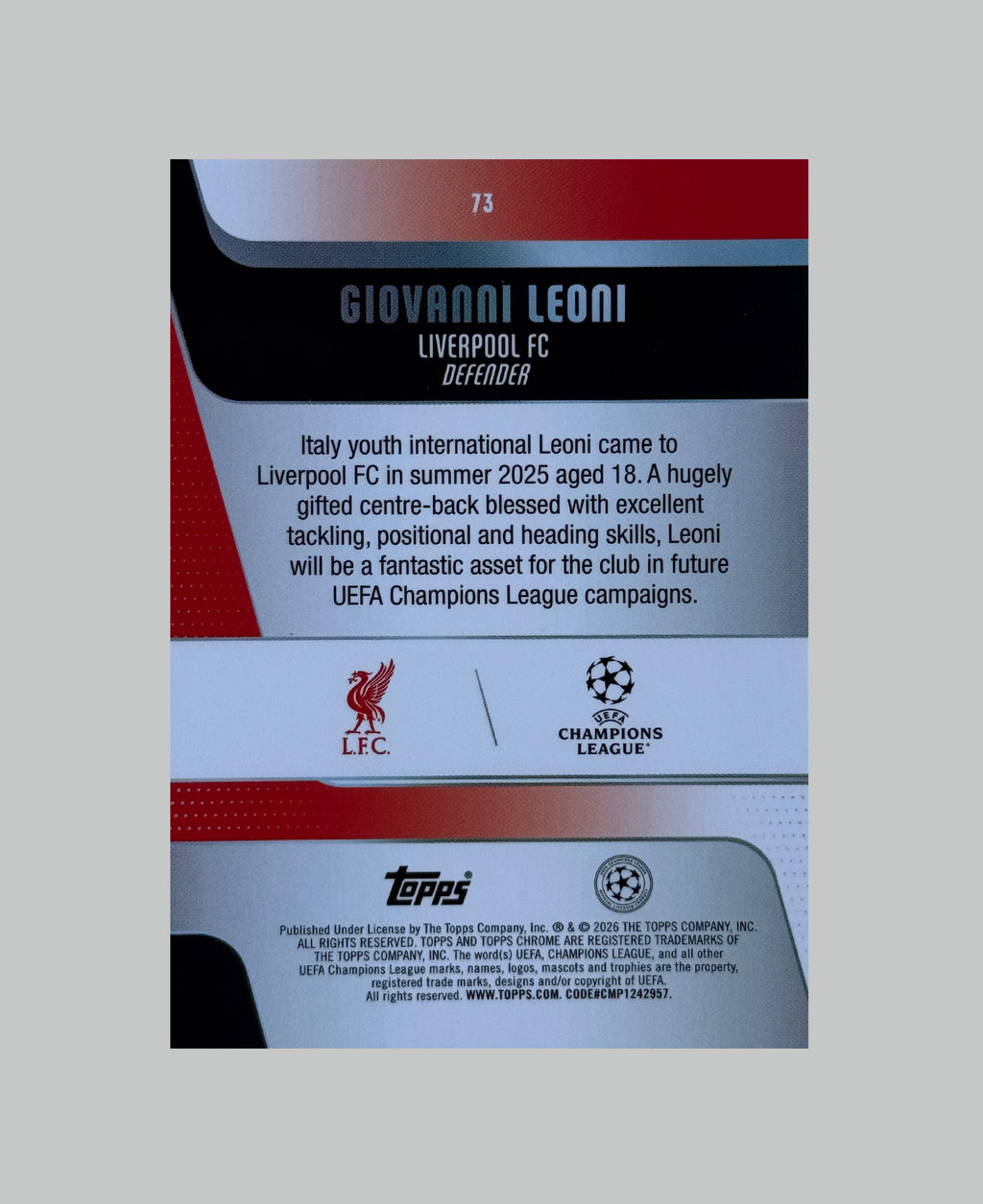 Topps Chrome UCC 2025-26 Giovanni Leoni (RC)