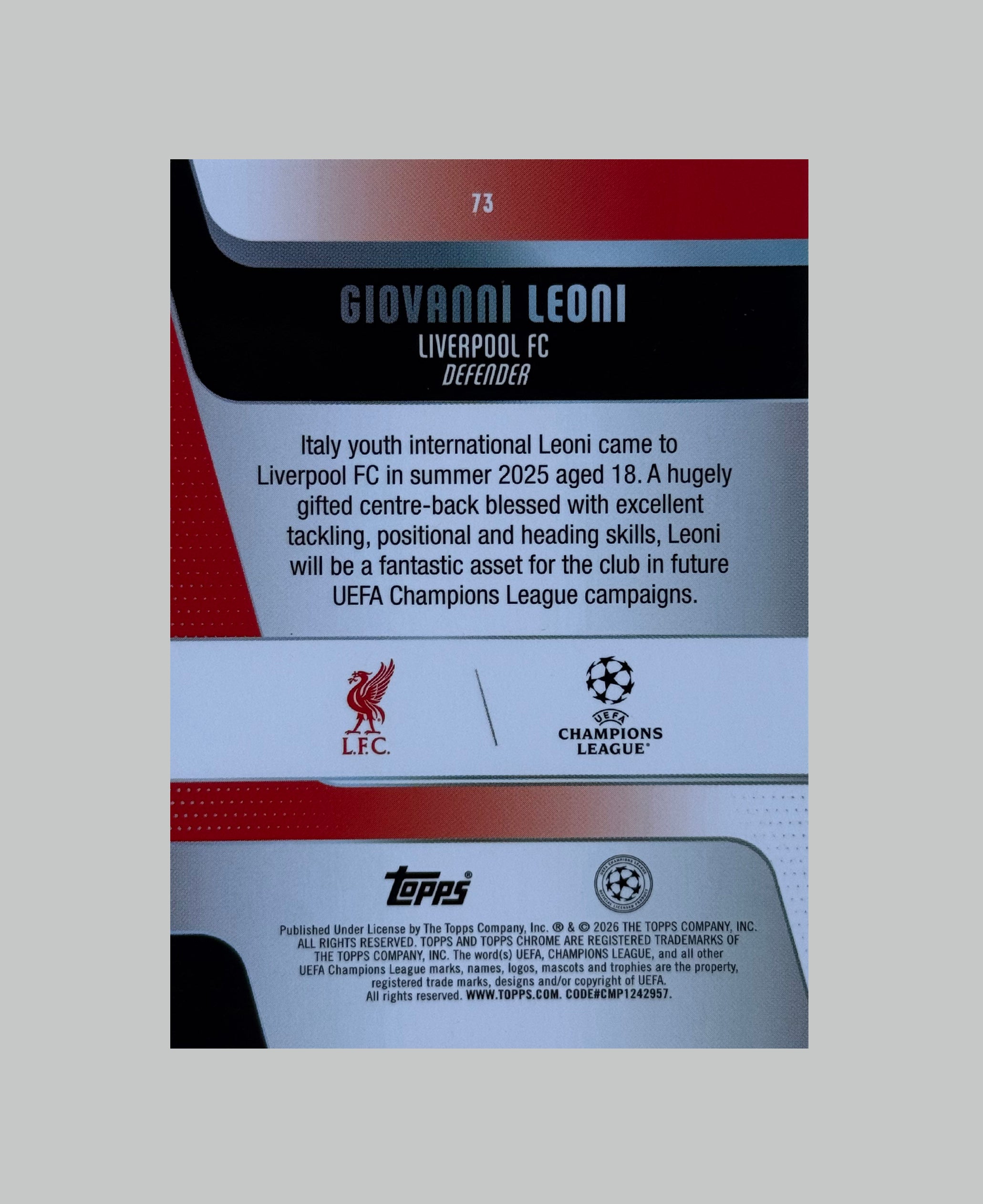 Topps Chrome UCC 2025-26 Giovanni Leoni (RC)