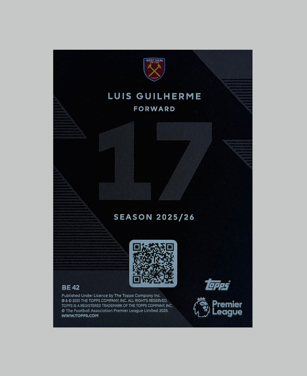 Topps Premier League 2025/26 Luis Guilherme (RC) Black Edge