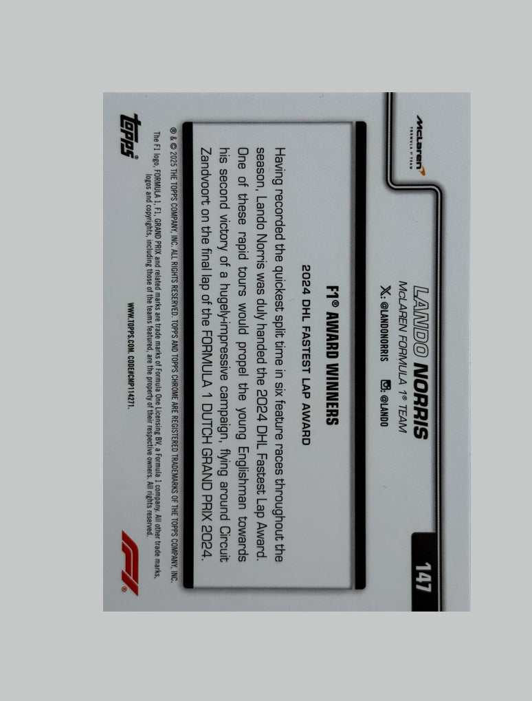 Topps Chrome F1 2025 Lando Norris DHL Fastest Lap 032/250
