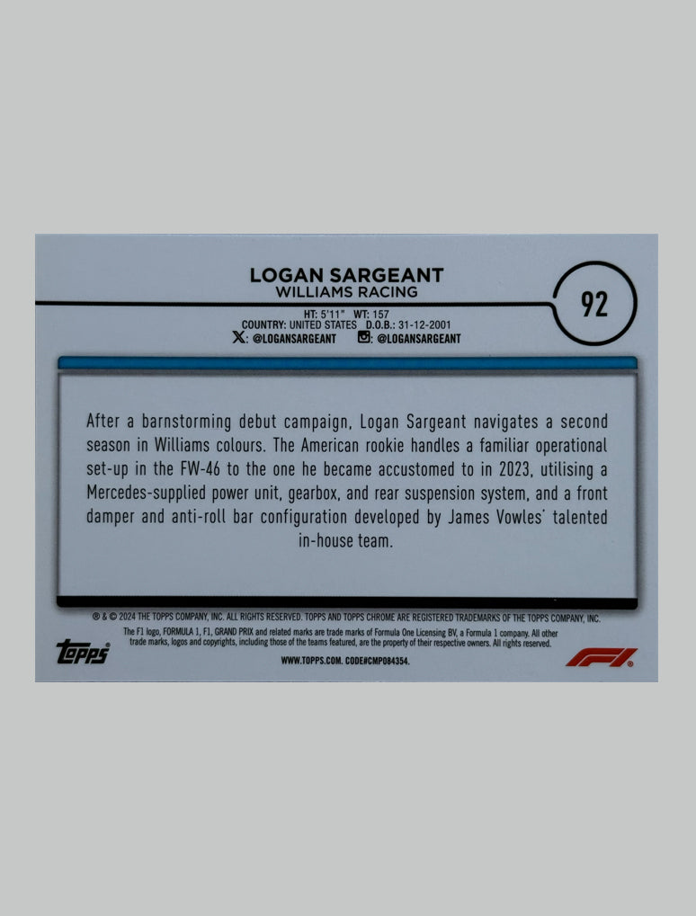 Topps Chrome F1 2024 Logan Sargeant 079/225