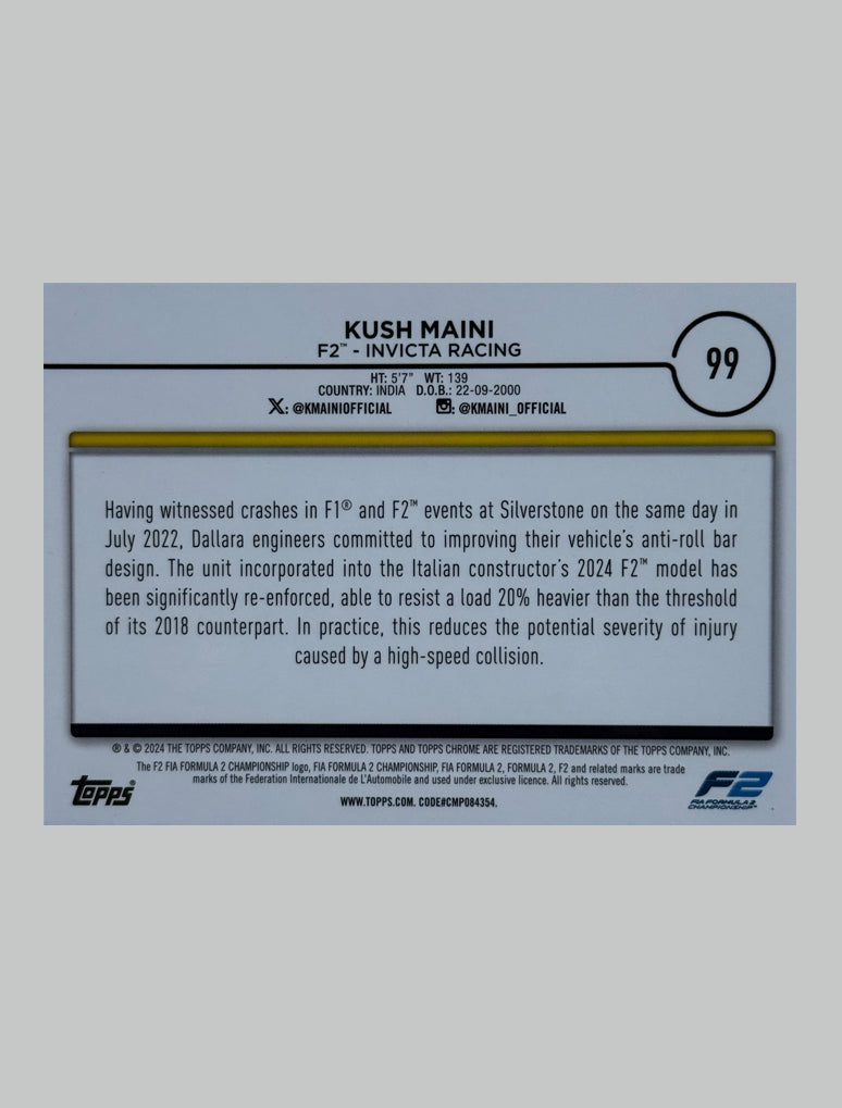 Topps Chrome F1 2024 Kush Maini 68/75