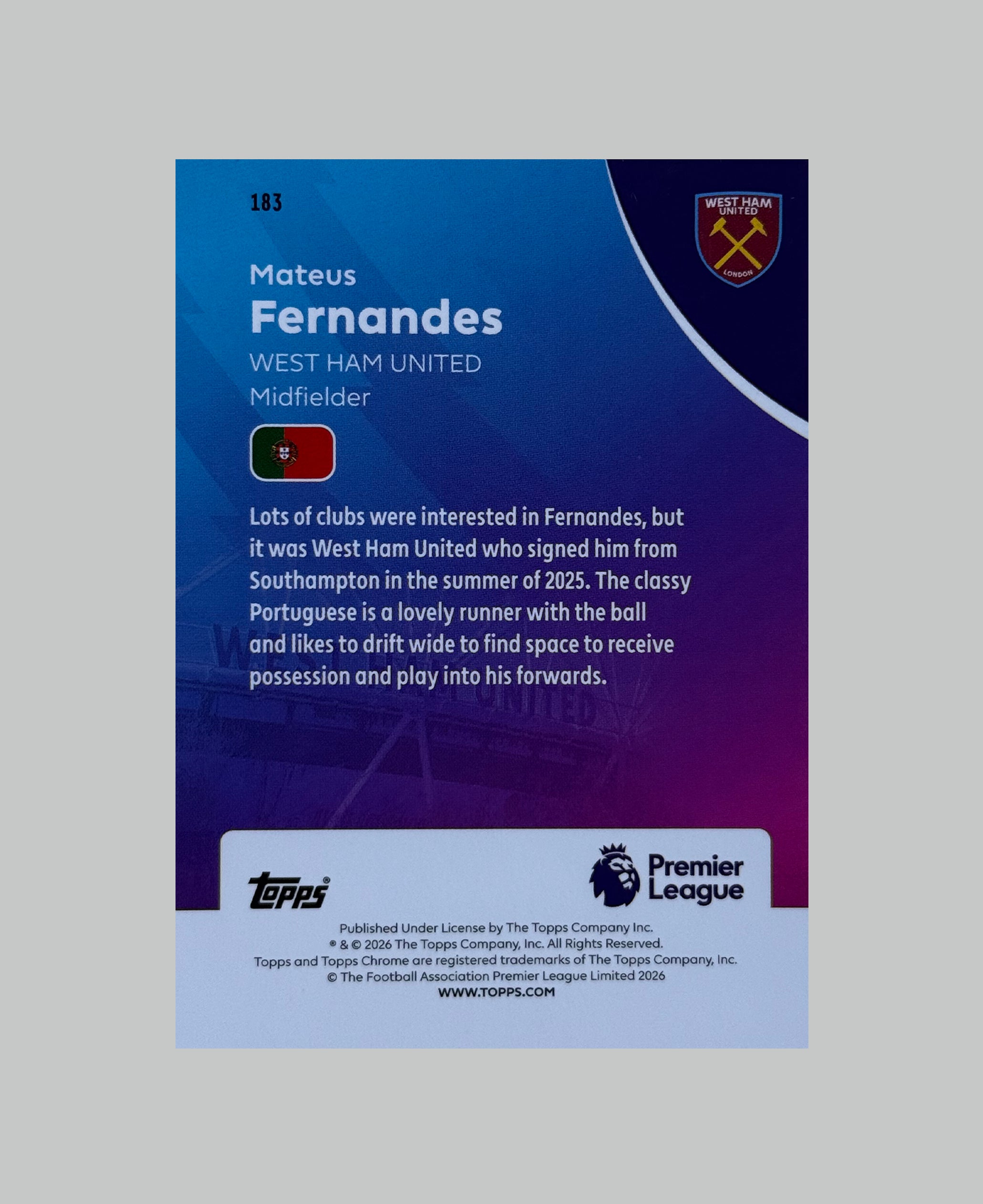 Topps Chrome Premier League 2026 Mateus Fernandes Pineapple