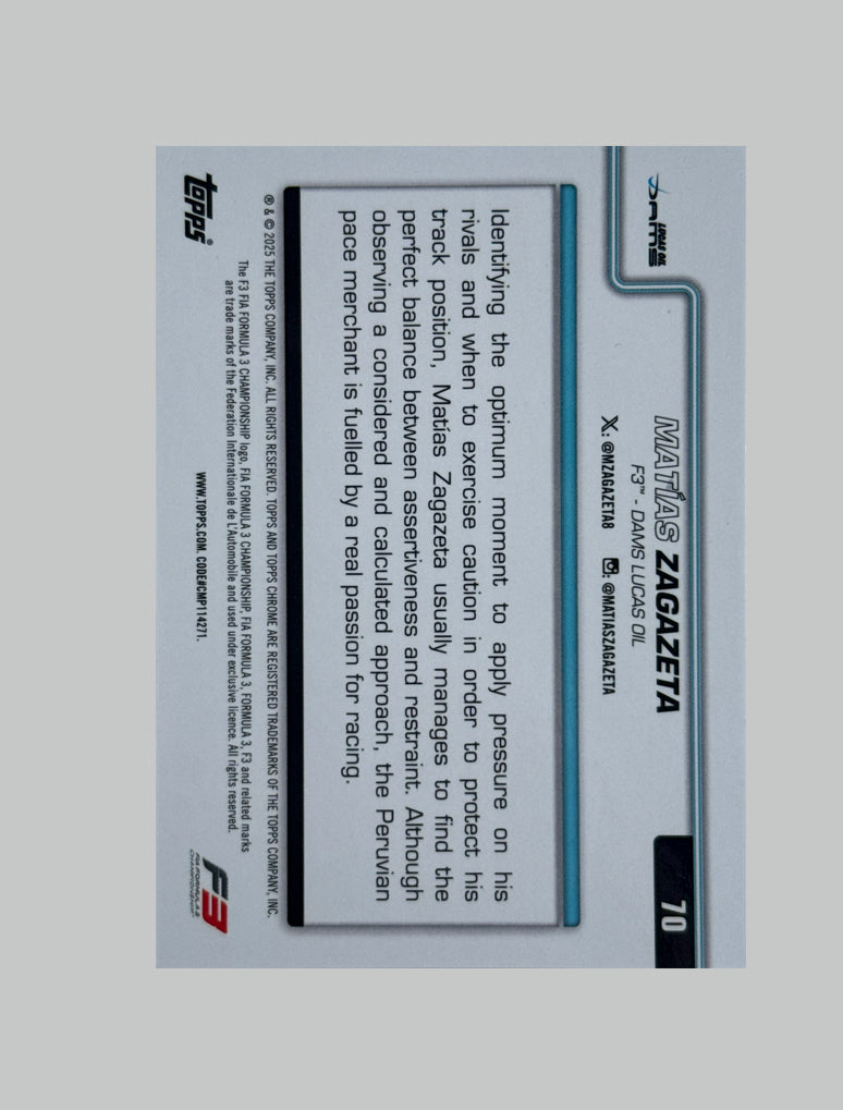 Topps Chrome F1 2025 Matias Zagazeta 135/199