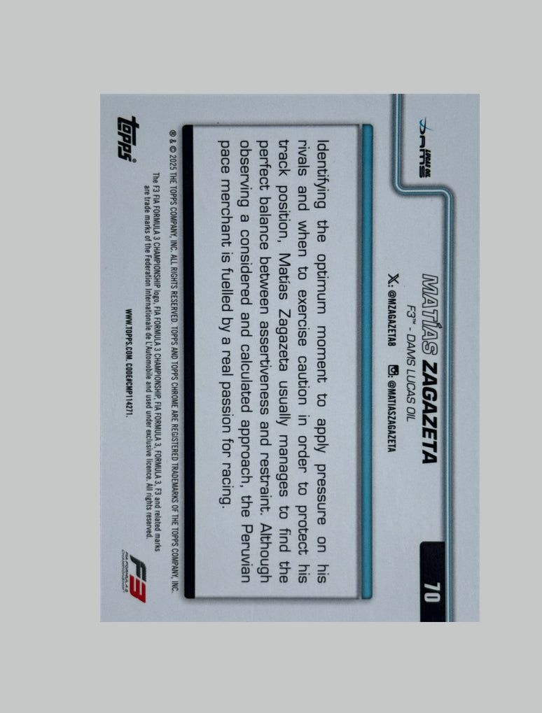 Topps Chrome F1 2025 Matias Zagazeta 130/250
