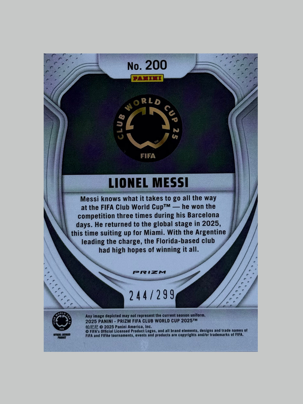 Panini Prizm Club World Cup Lionel Messi 244/299