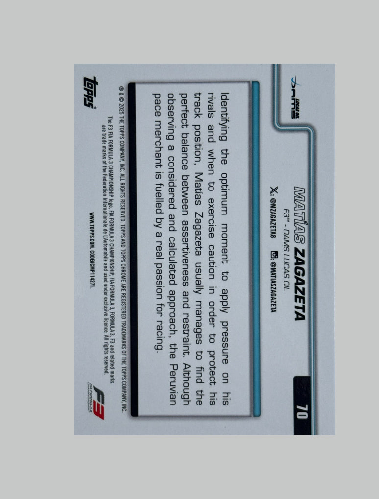 Topps Chrome F1 2025 Matias Zagazeta 179/199