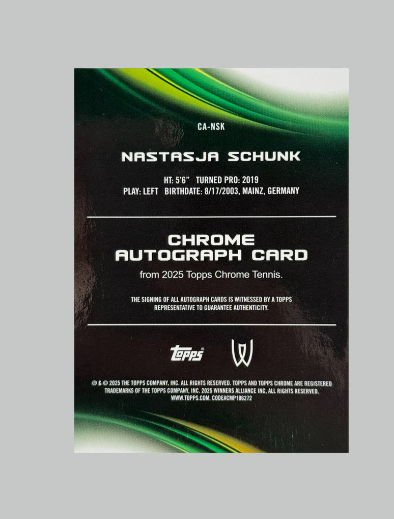 Topps Chrome Tennis 2025 Nastasja Schunk Auto