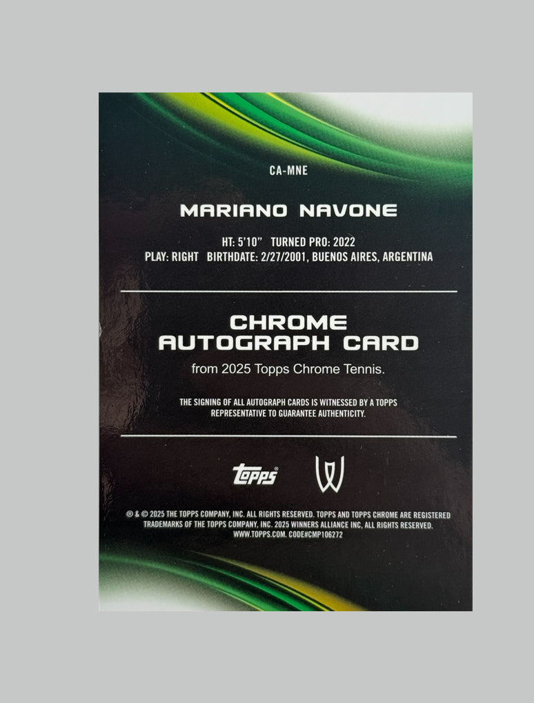 Topps Chrome Tennis 2025 Mariano Navone (RC) Auto