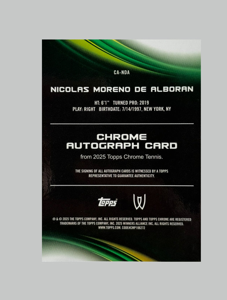 Topps Chrome Tennis 2025 Nicolas Moreno De Alboran Auto