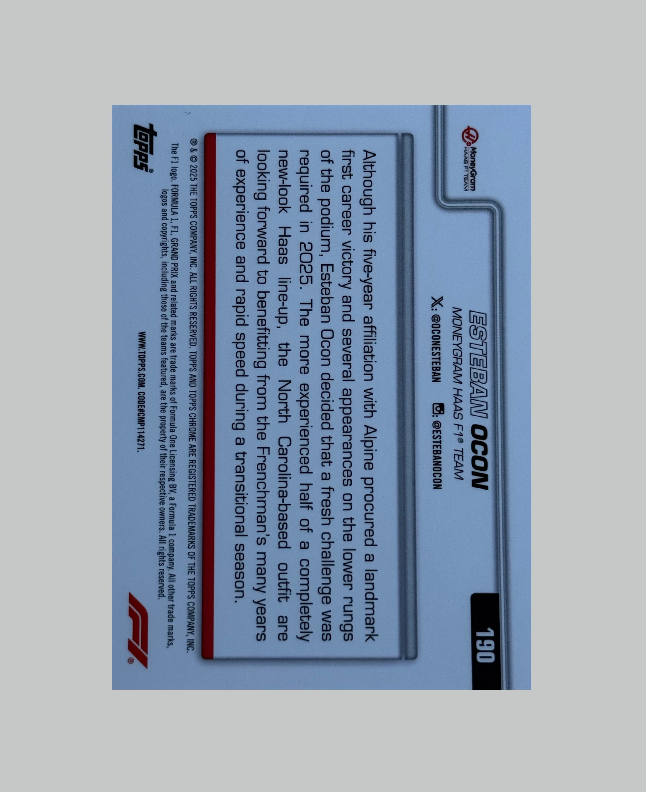 Topps Chrome F1 2025 Esteban Ocon On The Move 018/250