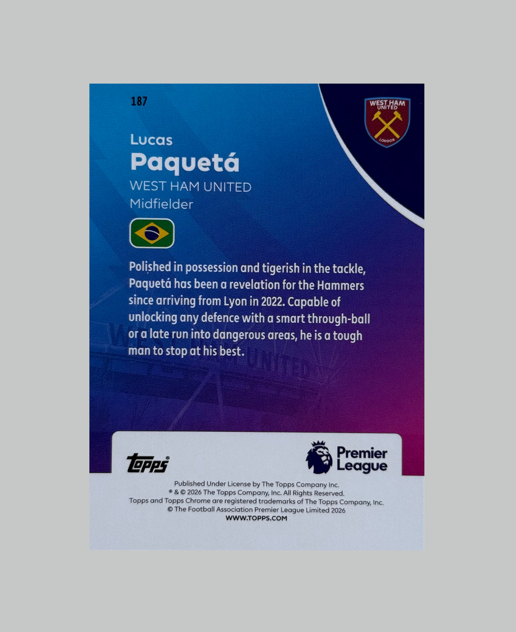 Topps Chrome Premier League 2026 Lucas Paqueta 265/275