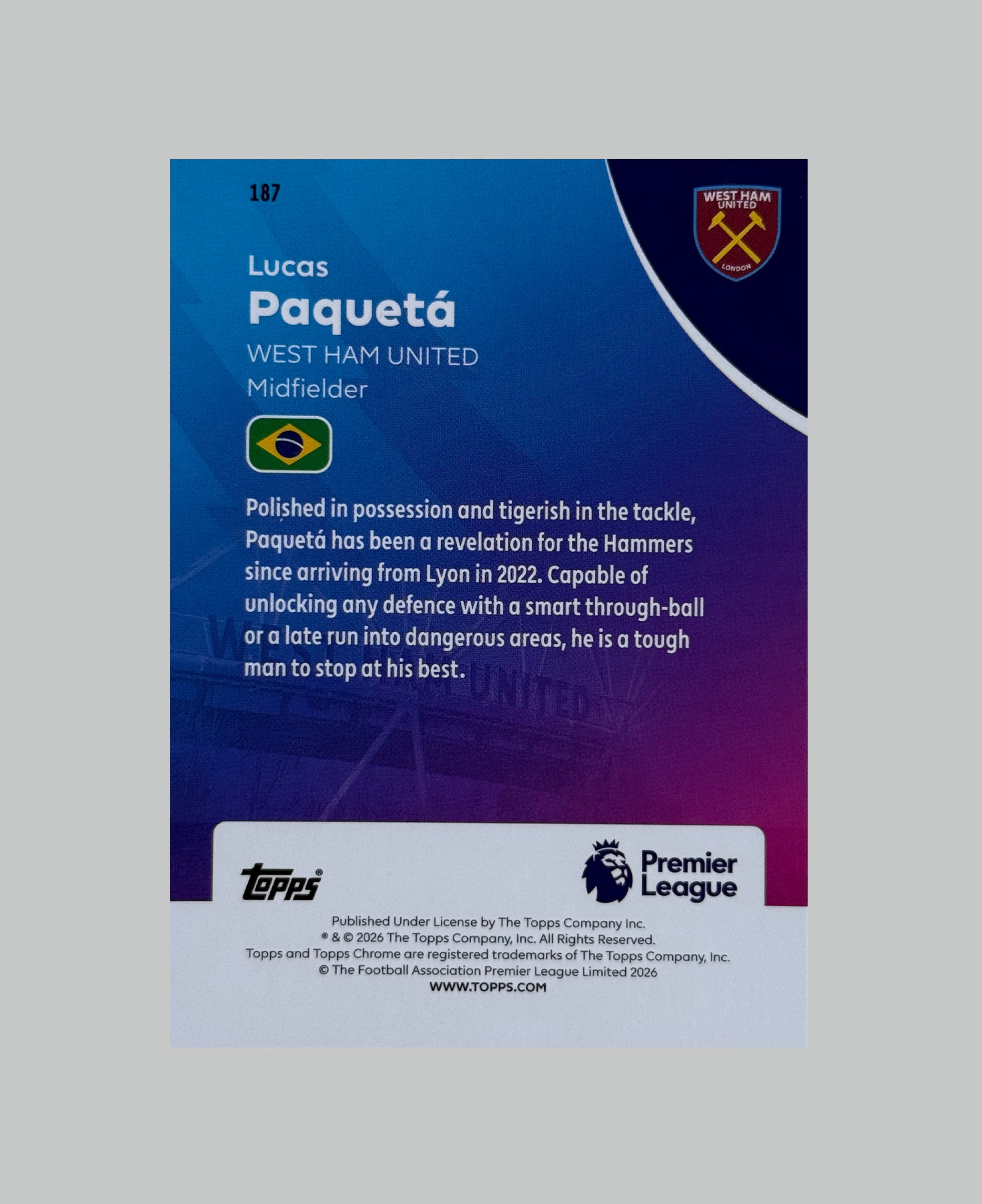 Topps Chrome Premier League 2026 Lucas Paqueta 265/275