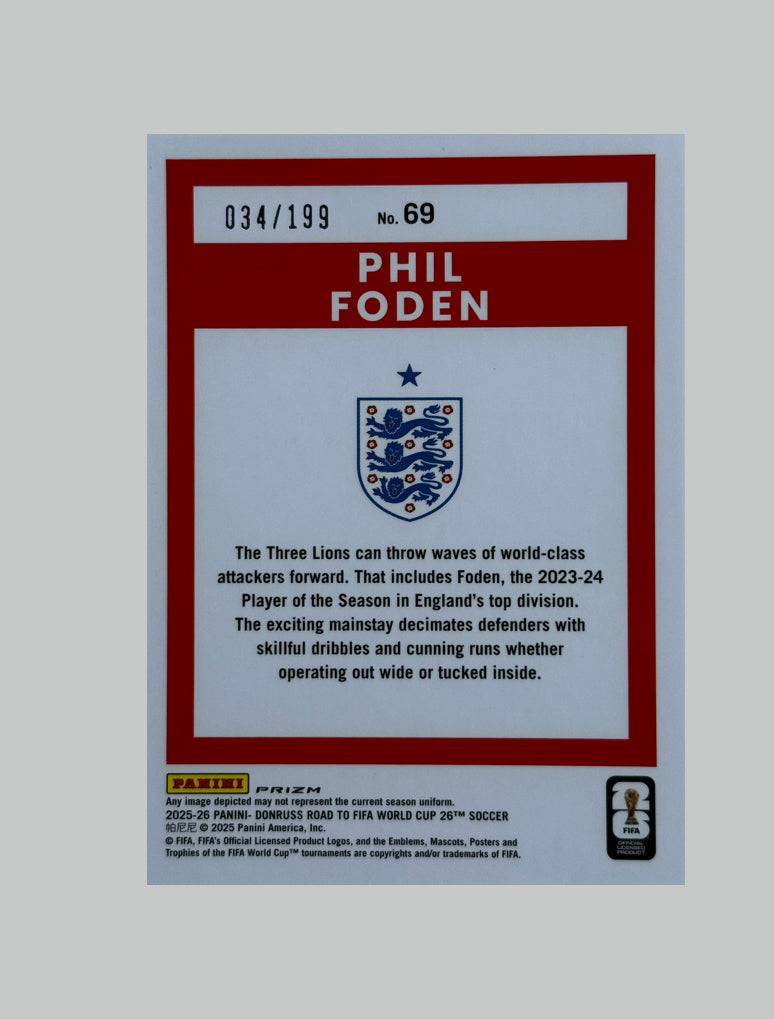 Panini Donruss Road to World Cup 2025-26 Optic Phil Foden 034/199