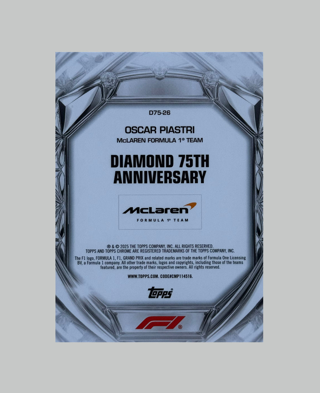 Topps Chrome F1 Oscar Piastri Diamond 75th Anniversary