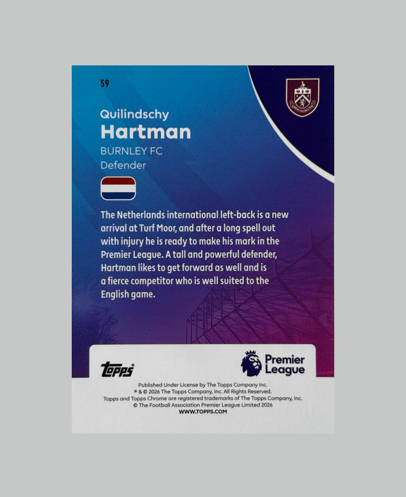 Topps Chrome Premier League 2026 Quilindschy Hartman 19/99 Sapphire
