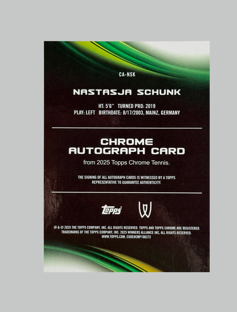 Topps Chrome Tennis 2025 Nastasja Schunk Geometric Refractor Auto