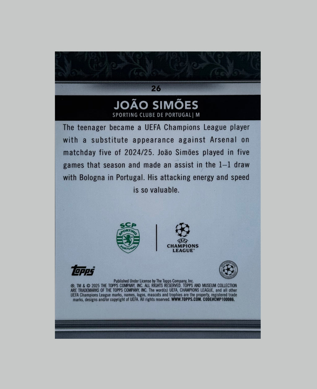 Topps Museum Collection 2024-25 Joao Simoes (RC) 37/99