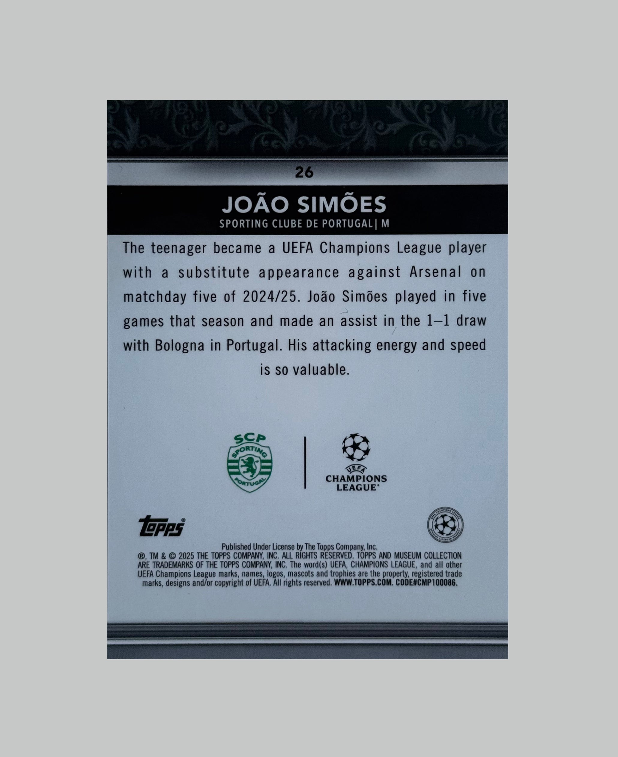 Topps Museum Collection 2024-25 Joao Simoes (RC) 37/99