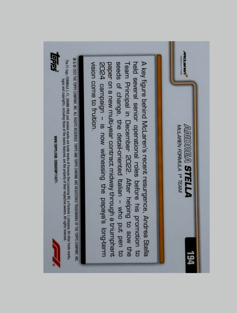 Topps Chrome F1 2025 Andrea Stella 024/299