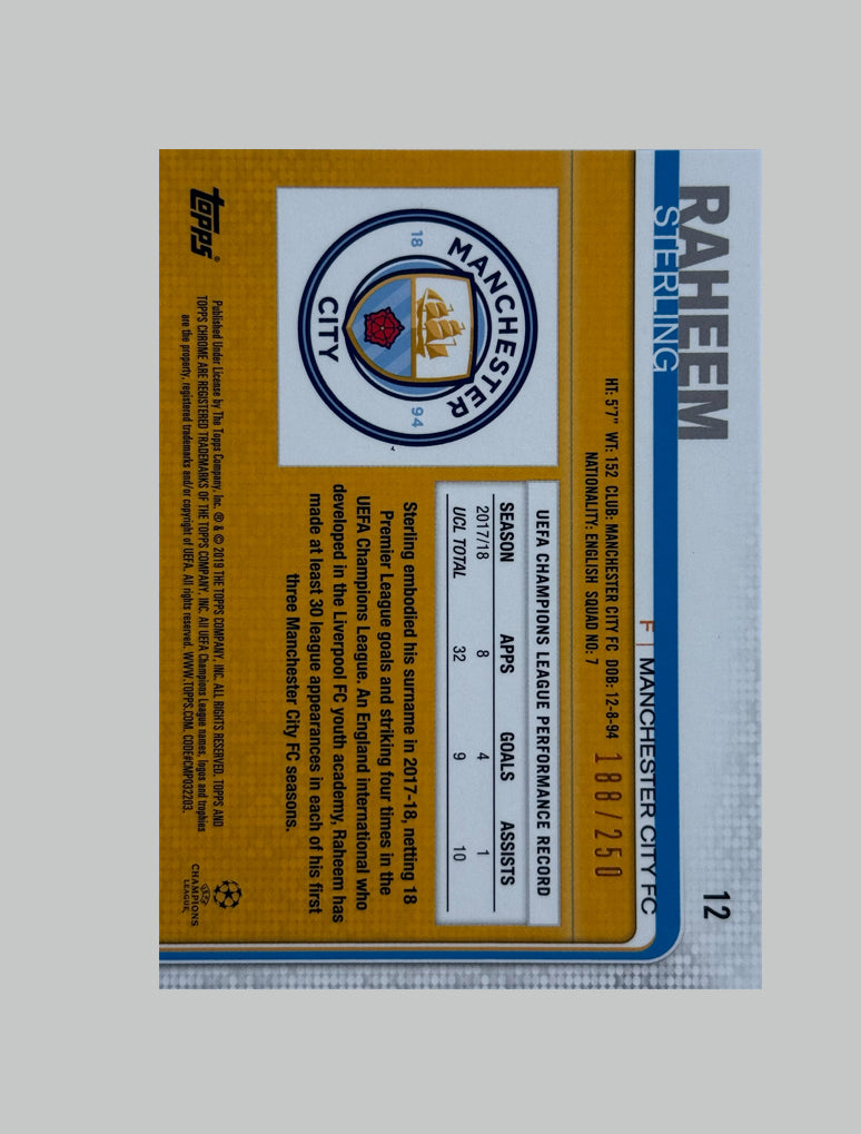 Topps Chrome UCC 2018-19 Raheem Sterling 188/250