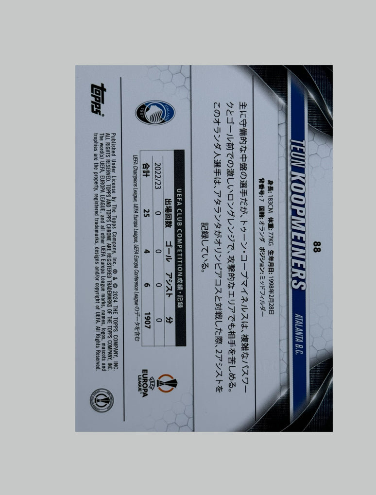 Topps Chrome Japan 2023-24 Teun Koopmeiners 20/50