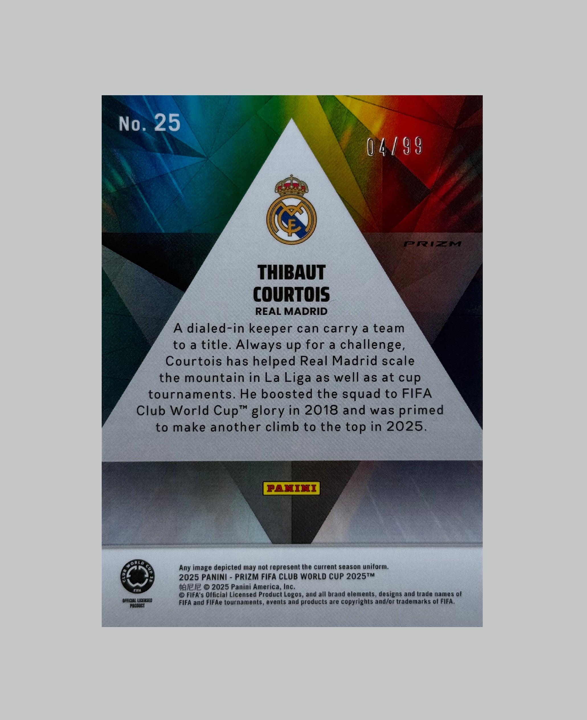 Panini Prizm Club World Cup Thibaut Courtois Prizmatic 04/99