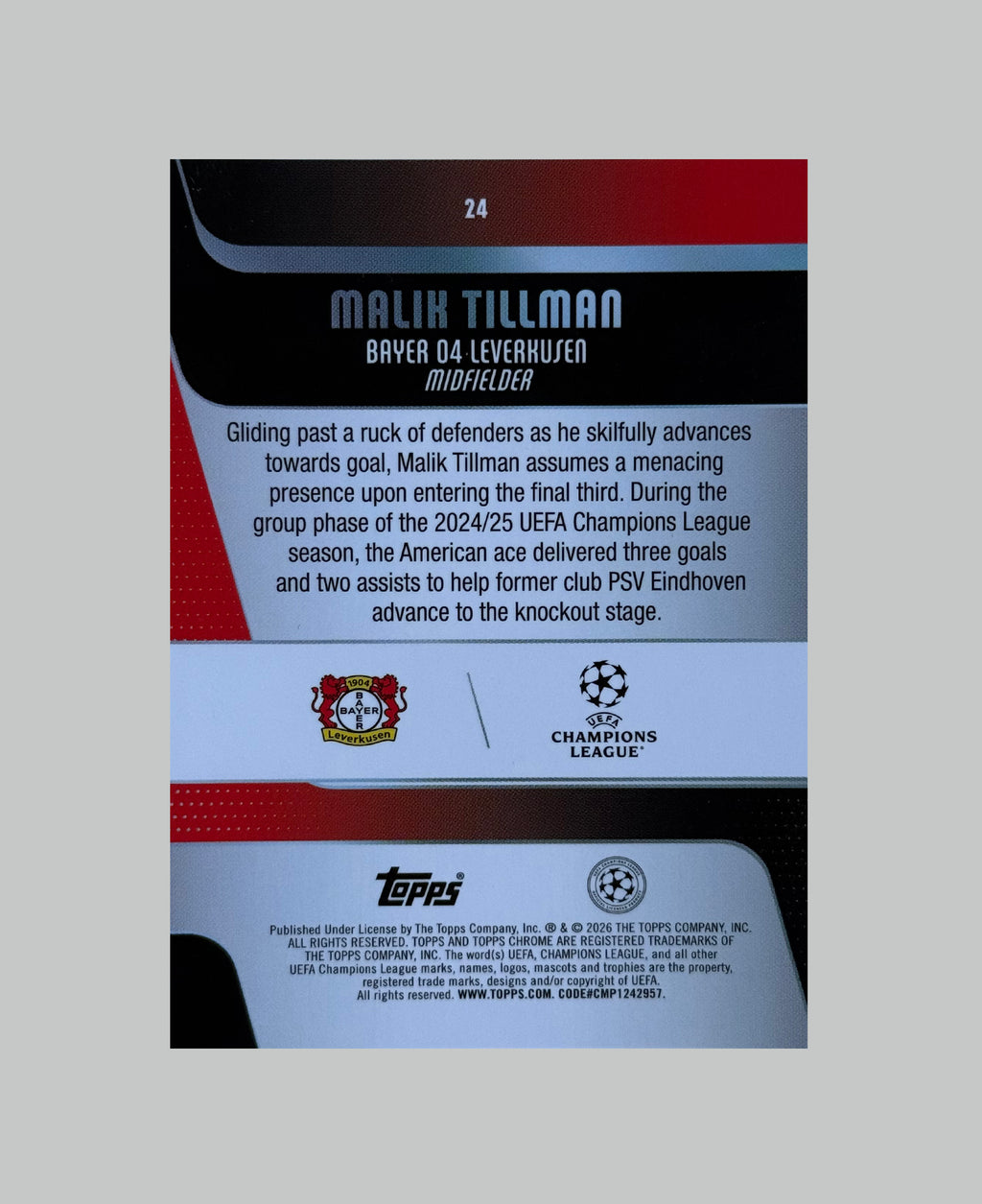 Topps Chrome UCC 2025-26 Malik Tillman