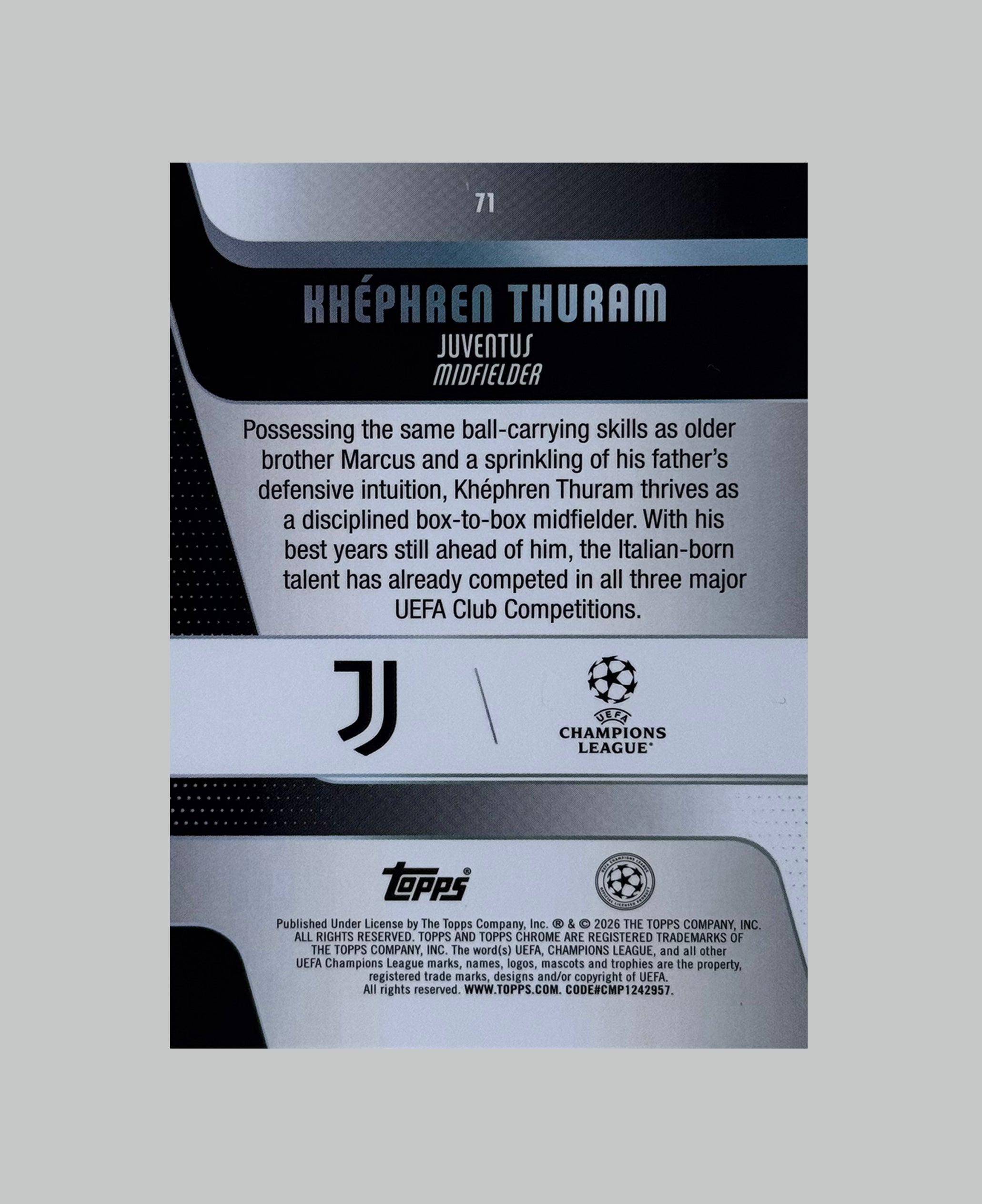 Topps Chrome UCC 2025-26 Khephren Thuram RayWave