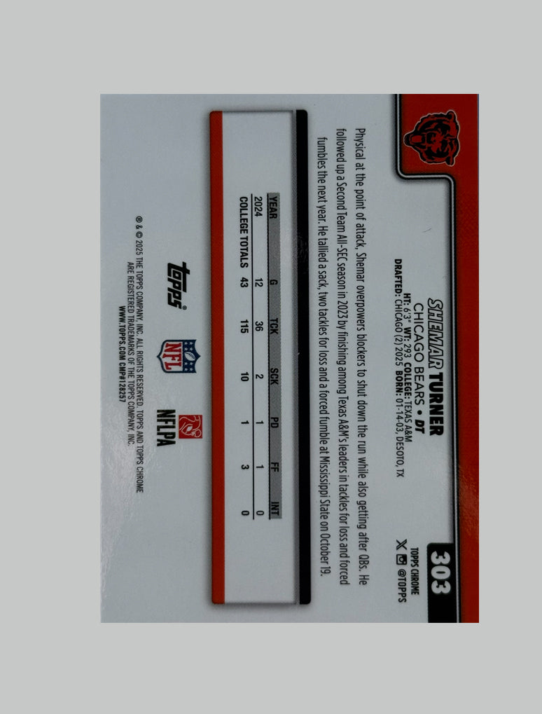 Topps Chrome NFL 2025 Shemar Turner (RC) 151/250