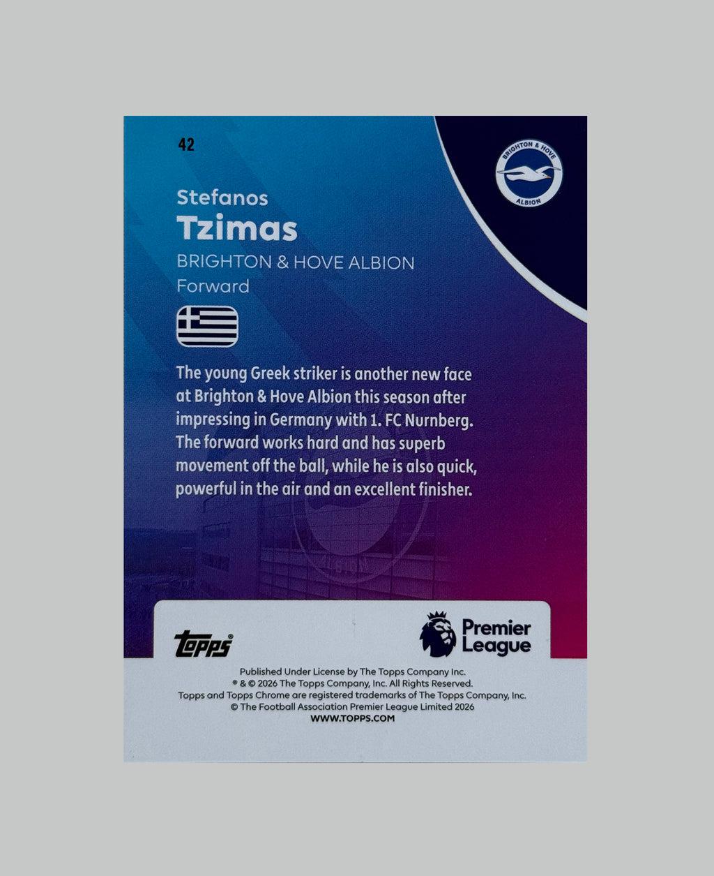 Topps Chrome Premier League 2026 Stefanos Tzimas (RC) 112/275