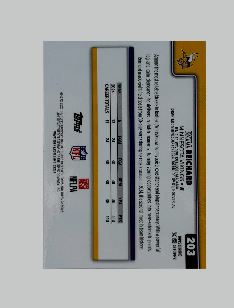 Topps Chrome NFL 2025 Will Reichard Neon Pulse