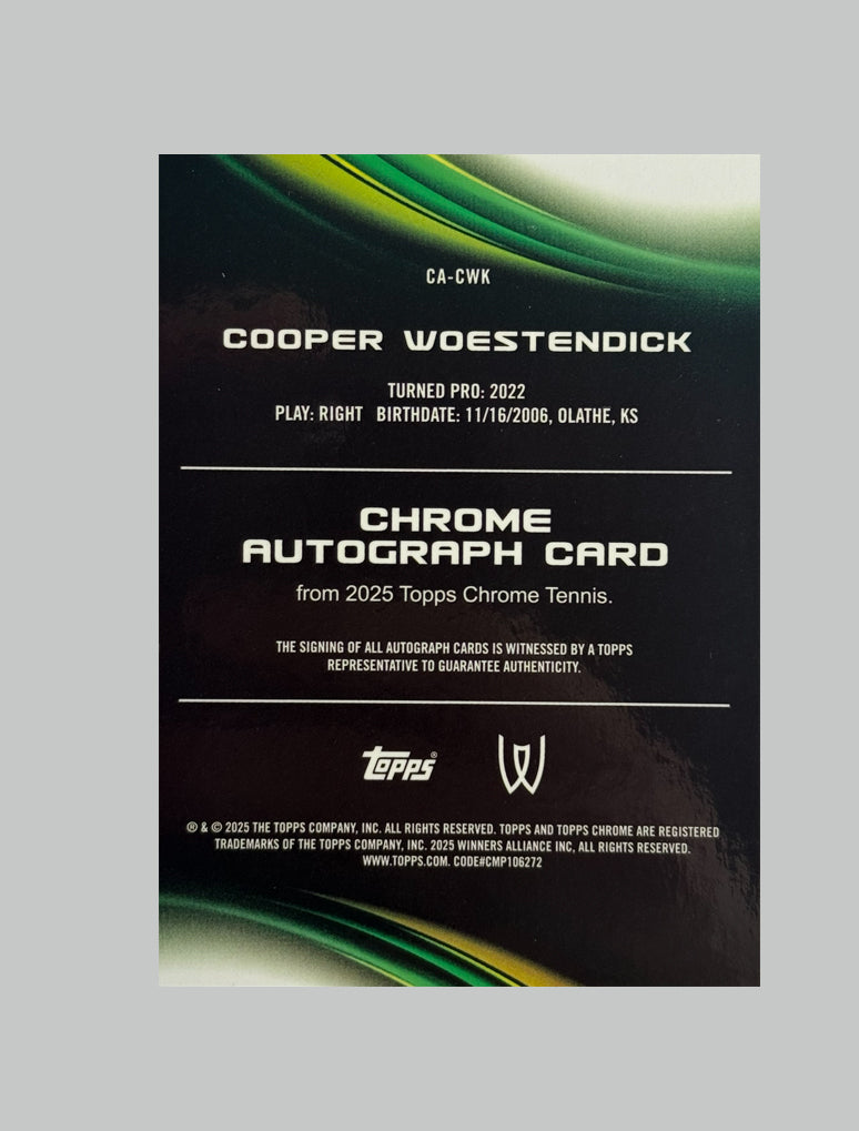 Topps Chrome Tennis 2025 Cooper Woestendick (RC) 144/150 Auto