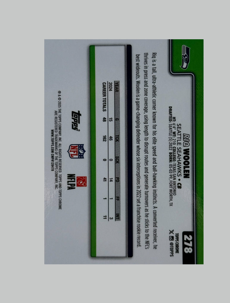 Topps Chrome NFL 2025 Riq Woolen Team Camo SSP