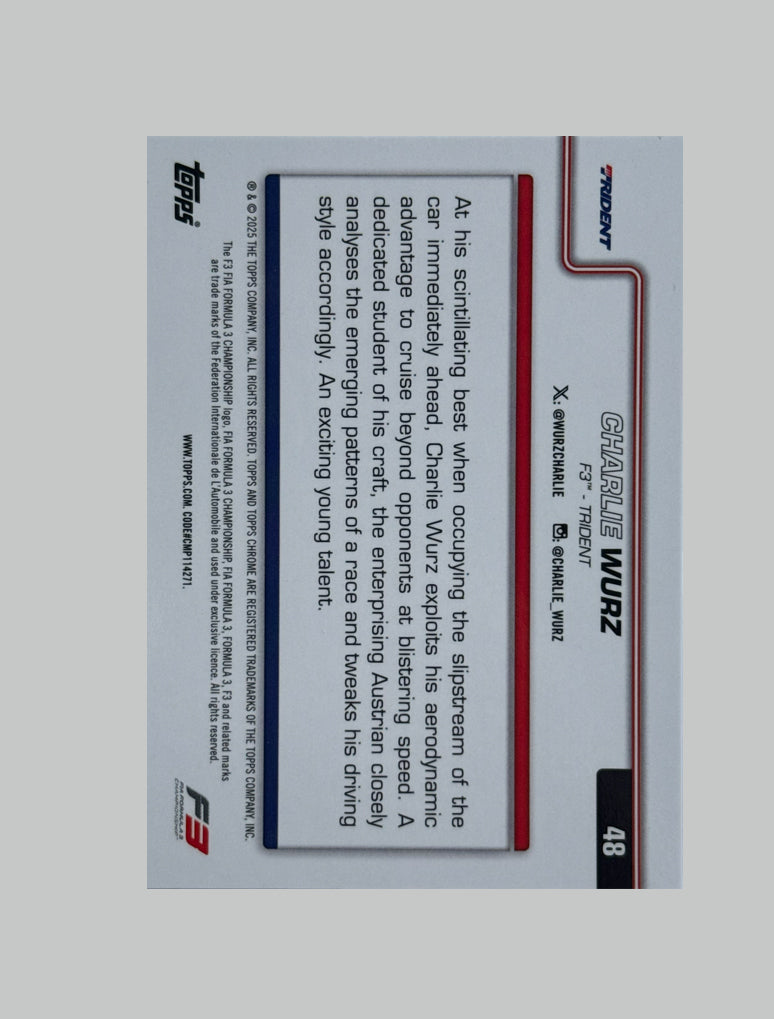 Topps Chrome F1 2025 Charlie Wurz 070/199
