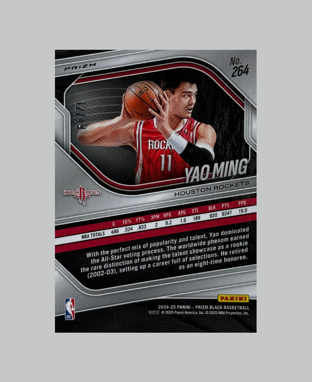 Panini Prizm Black 2024-25 Yao Ming 12/49