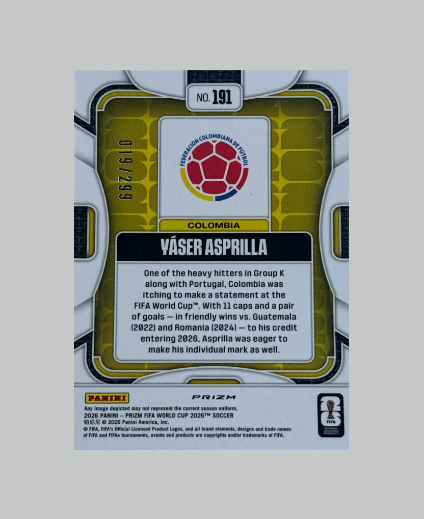 Panini Prizm World Cup 2026 Yaser Asprilla 019/299
