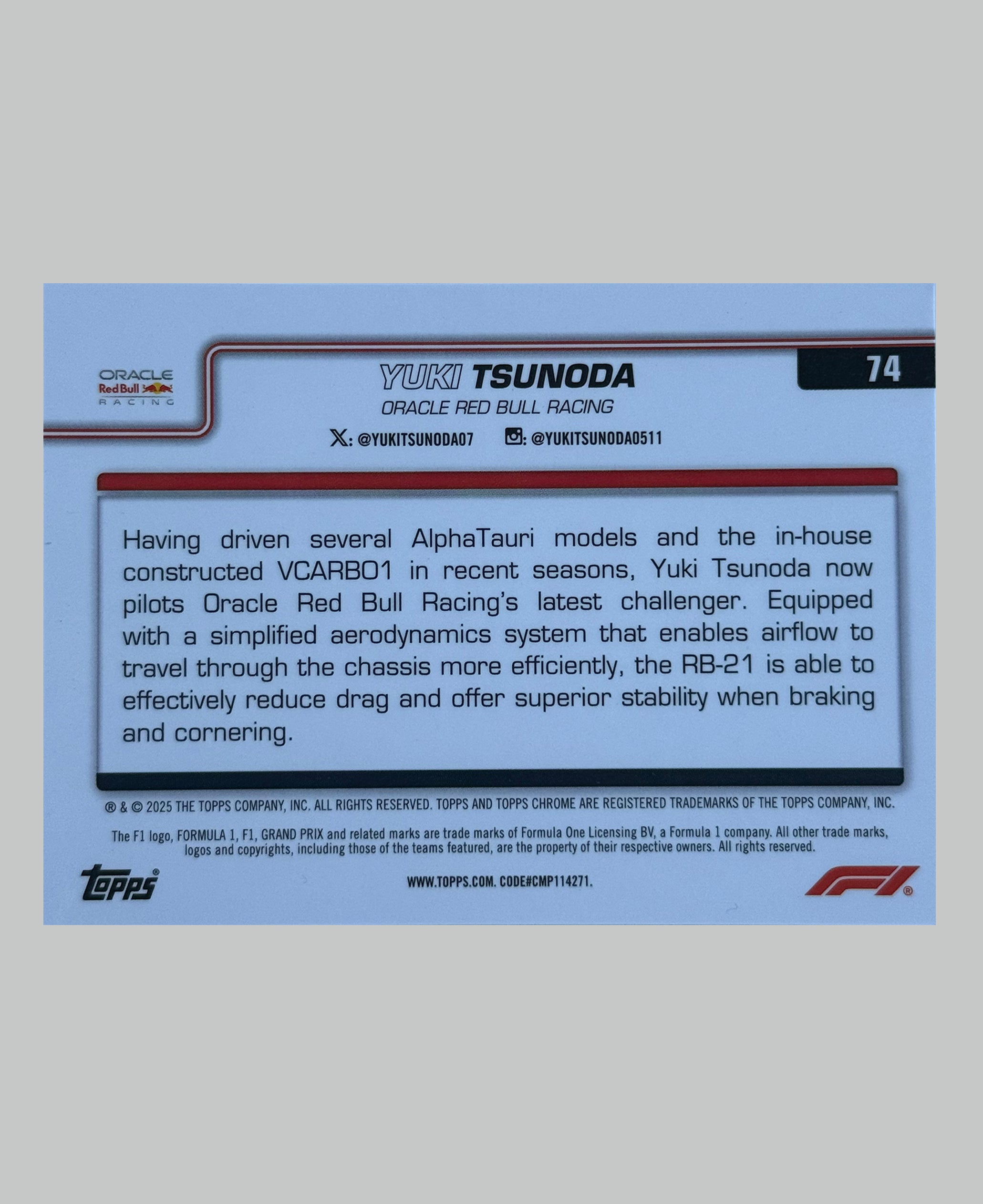 Topps Chrome F1 2025 Yuki Tsunoda 044/150