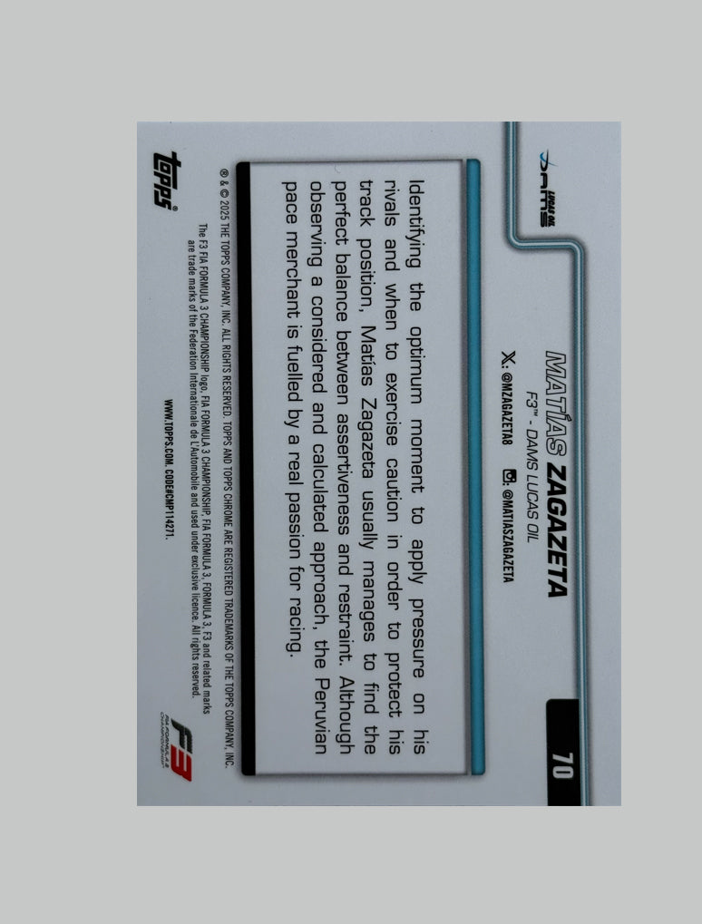 Topps Chrome F1 2025 Matias Zagazeta 024/299