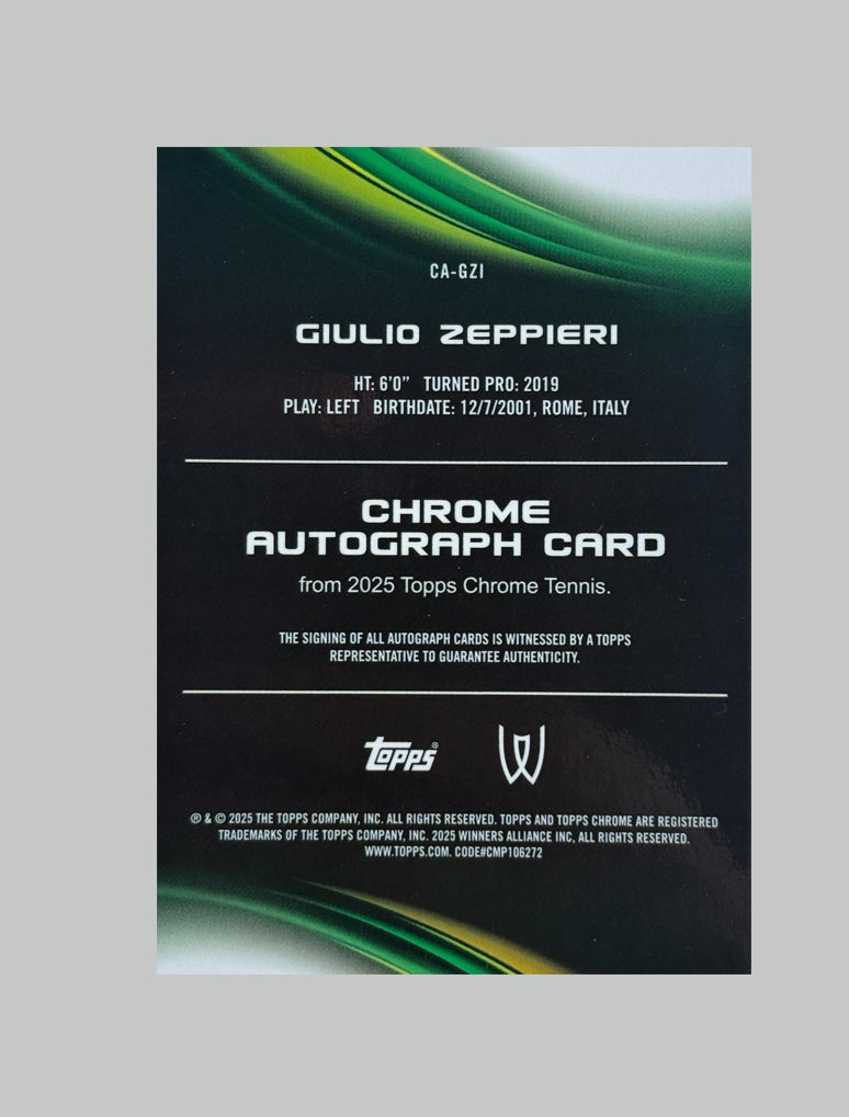 Topps Chrome Tennis 2025 Giulio Zeppieri Auto